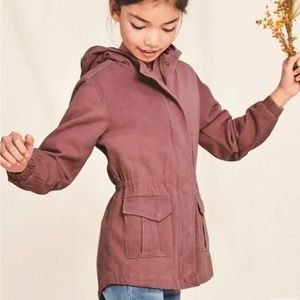 Garnet Hill Kids Anorak jacket Khaki Tan Pink Flannel Plaid Lining Size XL